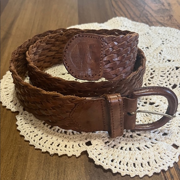 vintage wide woven leather belt Accessories - Vintage Woven Brown Leather Belt